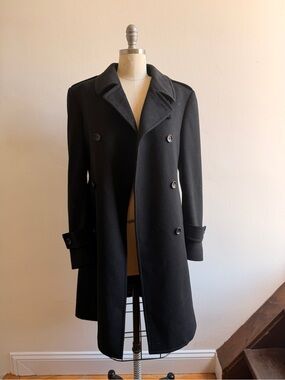Vintage Kos’Sons Paris Black Wool & Cashmere Double-Breasted Overcoat Men’s